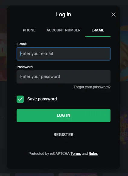 Janela de login do cassino Leon para acesso seguro à conta